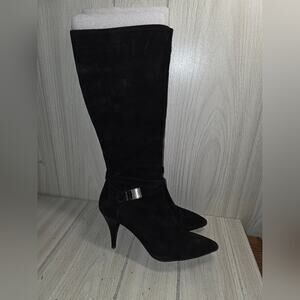 Vince Camuto Tall Black Suede Leather Heeled Boots Side Zip Size 7 Preppy Witchy